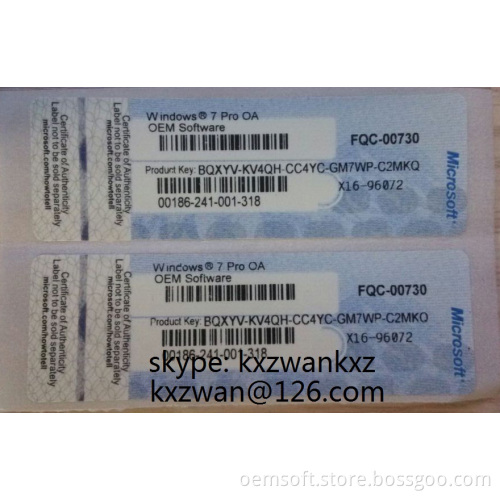 Windows7 Pro OA COA Sticker Geniune Product Key